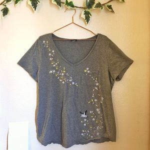 Torrid Grey Tee w/ Floral Embroidery